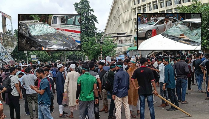 শাহবাগে ছাত্রলীগ-আন্দোলনকারীদের সংঘর্ষ, ৫০ গাড়ি ভাঙচুর