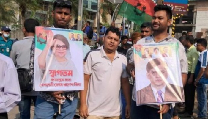 খালেদা জিয়াকে স্বাগত জানাতে বিমানবন্দরে নেতা–কর্মীদের ঢল