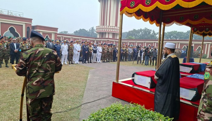 সুদানে ড্রোন হামলায় নিহত ৬ বাংলাদেশি শান্তিরক্ষীর জানাজা সম্পন্ন
